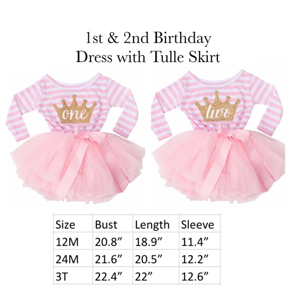 2nd Birthday Long Sleeve Pink Striped Dress with Tulle Skirt - Picture 8 of 8